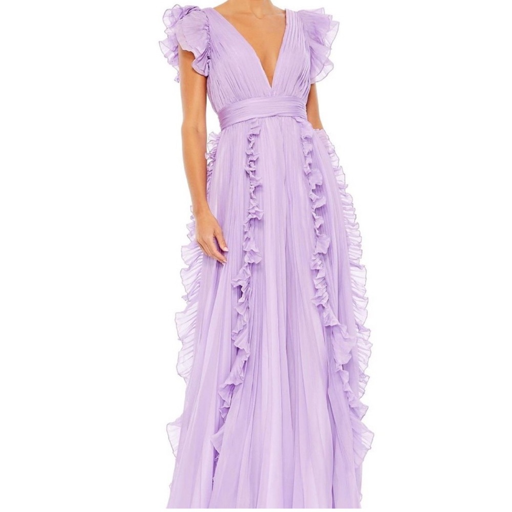 Mac Duggal Lavender Maxi Dress with Ruffles